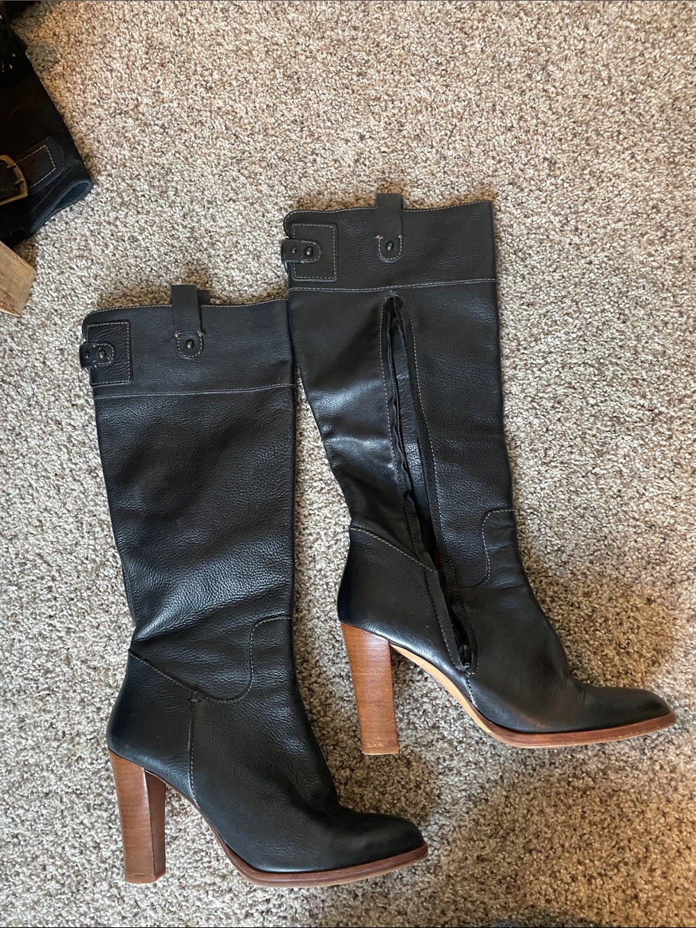 Banana Republic Black Leather Over-the-Knee Boots with Brown Block Heel